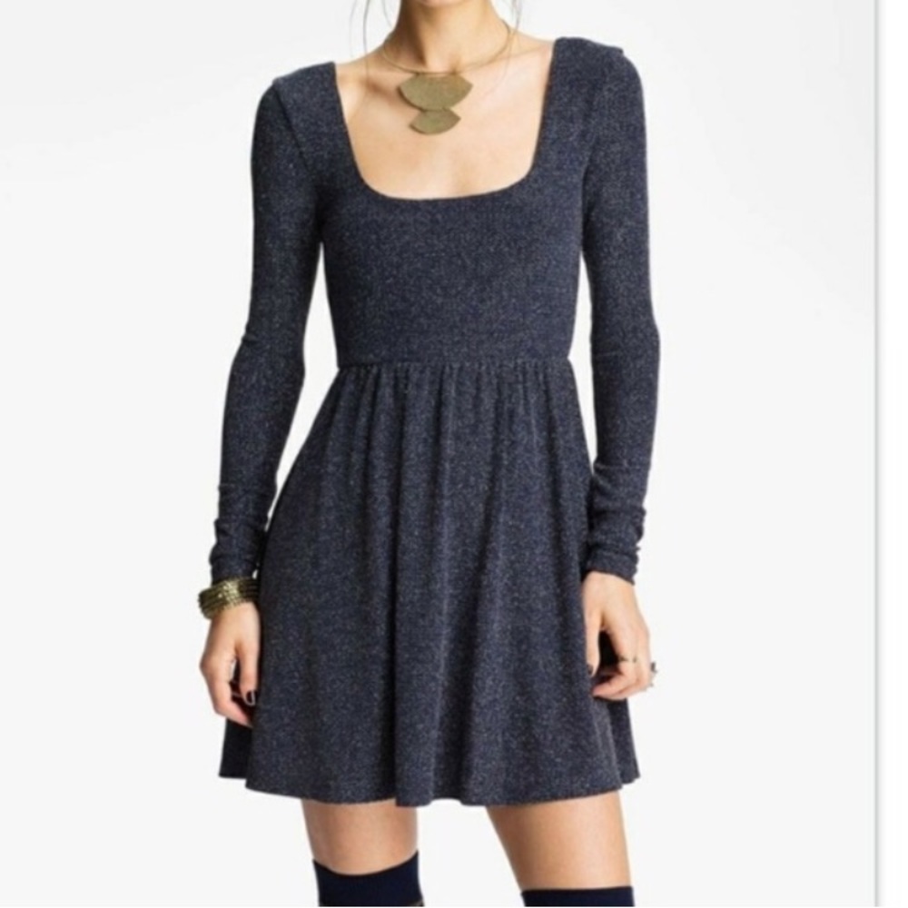 Free People Blue Metallic Skater Dress (s) - Picture 1 of 3